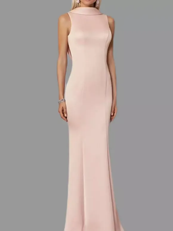 Evening Dress Mermaid High Collar Stretch Crepe Floor-Length Buttons Formal Party Dresses