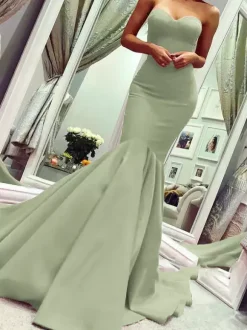 Evening Dress Mermaid Sweetheart Neck Sleeveless Zipper Satin Formal Dinner Dresses With Train Free Customization