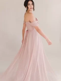 Evening Dress A-Line Bateau Neck Chiffon Floor-Length Pleated Social Party Dresses