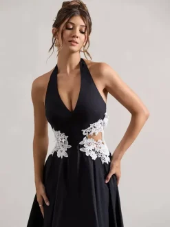 Evening Dress A-Line Designed Neckline Polyester Tea-Length Lace Formal Party Dresses