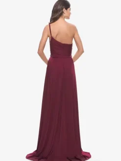 Evening Dress A-Line One-Shoulder Satin Fabric With Train Formal Dinner Dresses