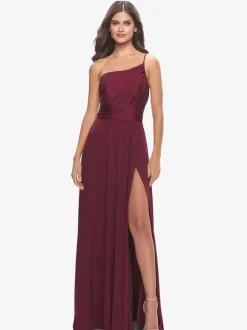 Evening Dress A-Line One-Shoulder Satin Fabric With Train Formal Dinner Dresses