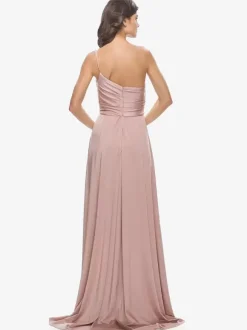Evening Dress A-Line One-Shoulder Satin Fabric With Train Formal Dinner Dresses