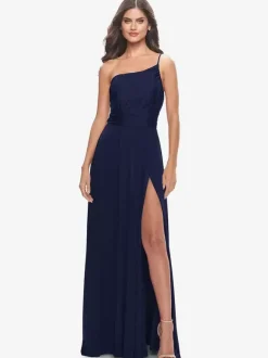 Evening Dress A-Line One-Shoulder Satin Fabric With Train Formal Dinner Dresses