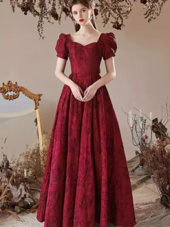 Evening Dress A-Line Sweetheart Neck Floor-Length Short Sleeves Lace-Up Jacquard Formal Dinner Dresses Free Customization