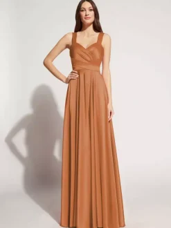 Evening Dress A-Line Sweetheart Neck Floor-Length Sleeveless Zipper Sash Elastic Silk Like Satin Social Party Dresses Free Customization