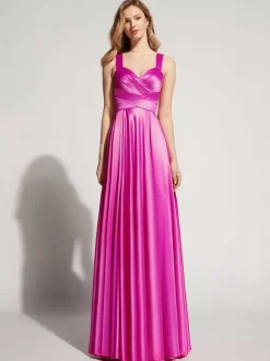 Evening Dress A-Line Sweetheart Neck Floor-Length Sleeveless Zipper Sash Elastic Silk Like Satin Social Party Dresses Free Customization