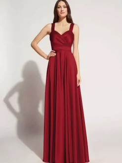 Evening Dress A-Line Sweetheart Neck Floor-Length Sleeveless Zipper Sash Elastic Silk Like Satin Social Party Dresses Free Customization