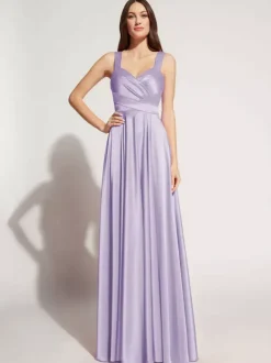 Evening Dress A-Line Sweetheart Neck Floor-Length Sleeveless Zipper Sash Elastic Silk Like Satin Social Party Dresses Free Customization