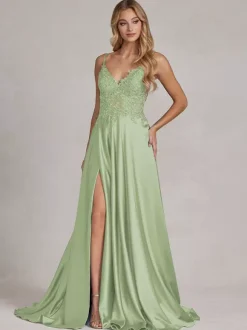 Evening Dress A-Line V-Neck Lace Floor-Length Formal Party Dresses Free Customization