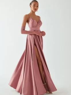 Evening Dress A-Line V-Neck Sleeveless Backless Bows Floor-Length Formal Dinner Dress