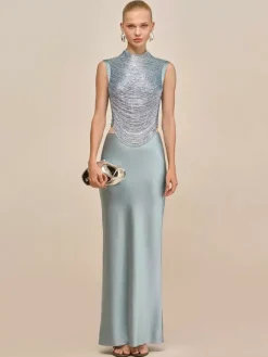 Evening Dress Ball Gown Designed Neckline Polyester Floor-Length Fringe Formal Party Dresses