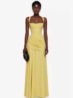 Evening Dress Ball Gown Designed Neckline Polyester Floor-Length Pleated Formal Dinner Dresses