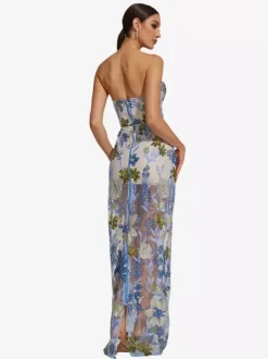 Evening Dress Ball Gown Strapless Floor-Length Sleeveless Zipper Sequins Lace Social Party Dresses