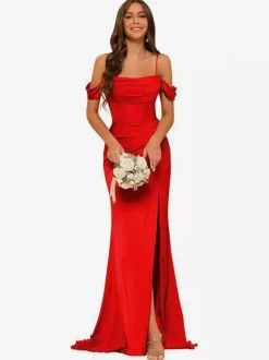 Evening Dress Bridesmaid Dresses Short Sleeves Zipper Split Front Party Dresses