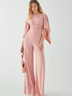 Evening Dress Jumpsuit Jewel Neck Stretch Crepe Floor-Length Sash Formal Dinner Dresses