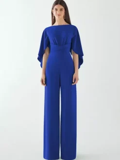 Evening Dress Jumpsuit Jewel Neck Stretch Crepe Floor-Length Sash Formal Dinner Dresses