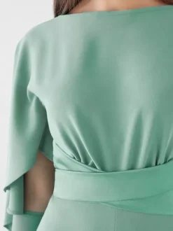 Evening Dress Jumpsuit Jewel Neck Stretch Crepe Floor-Length Sash Formal Dinner Dresses