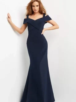 Evening Dress Mermaid Designed Neckline Floor-Length Short Sleeves Zipper Criss-Cross Satin Fabric Formal Party Dresses