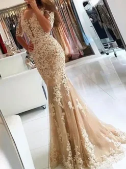 Evening Dress 2026 Mermaid Illusion Neckline Lace Applique Formal Dresses Free Customization
