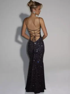 Evening Dress Mermaid Off-The-Shoulder Floor-Length Sleeveless Lace-up Beaded Tulle Formal Party Dresses
