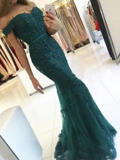 Evening Dress 2026 Mermaid Off The Shoulder Lace Tulle Formal Dresses Free Customization