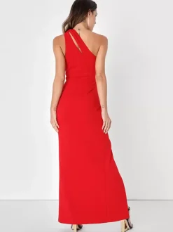 Evening Dress Mermaid One-Shoulder Stretch Crepe Ankle-Length Split Front Social Party Dresses