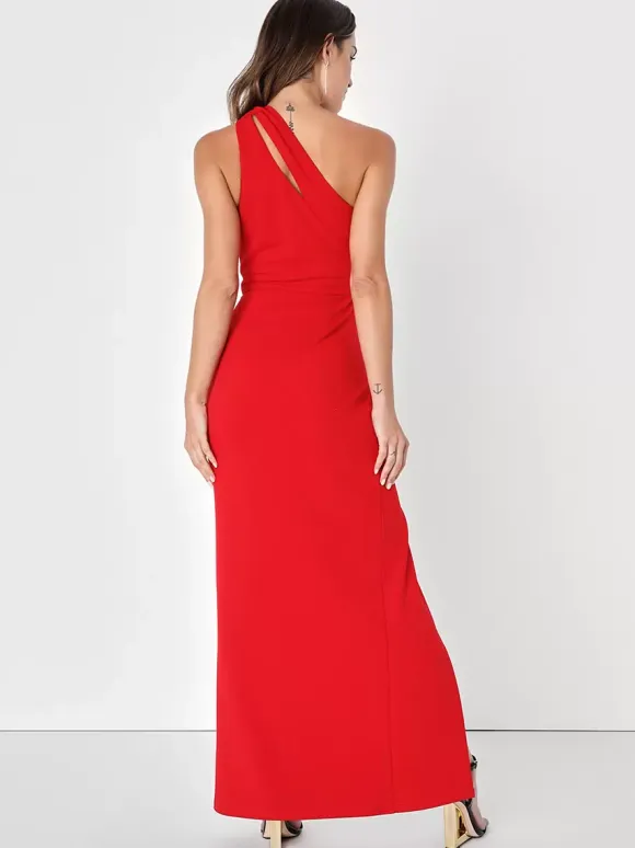 Evening Dress Mermaid One-Shoulder Stretch Crepe Ankle-Length Split Front Social Party Dresses