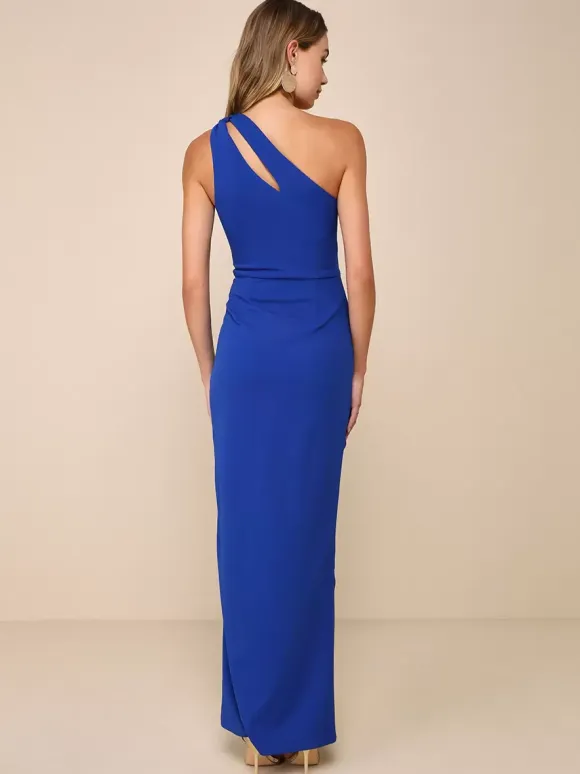 Evening Dress Mermaid One-Shoulder Stretch Crepe Ankle-Length Split Front Social Party Dresses