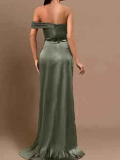 Evening Dress Mermaid Strapless Elastic Woven Satin With Train Split Front Social Party Dresses