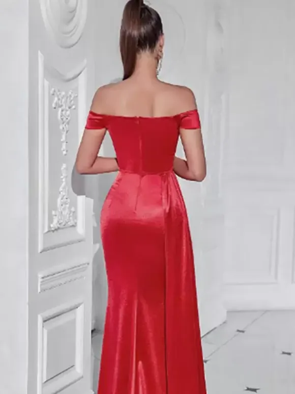 Evening Dress Mermaid Sweetheart Neck Satin Fabric With Train Split Front Formal Party Dresses