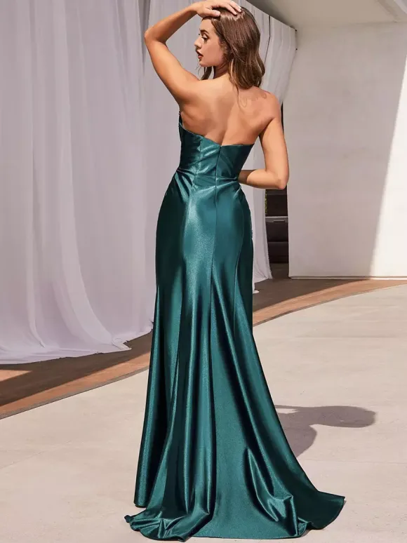 Evening Dress Mermaid Sweetheart Neck Satin Fabric With Train Split Front Formal Party Dresses