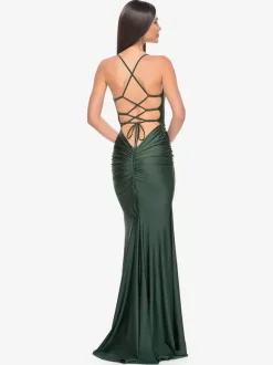 Evening Dress Mermaid V-Neck Satin Fabric With Train Formal Party Dresses