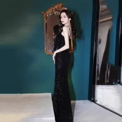 Evening Dress Mermaid V-Neck Sequined Floor-Length Split Front Social Party Dresses