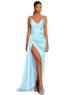 Evening Dress Mermaid V-Neck Satin Fabric With Train Formal Party Dresses