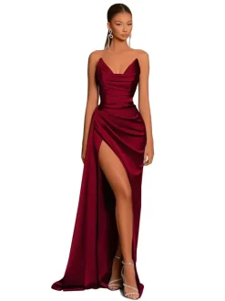 Evening Dress Mermaid V-Neck Satin Fabric With Train Formal Party Dresses