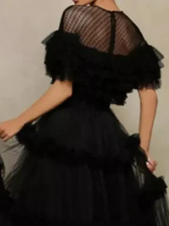 Evening Dress Princess Silhouette Jewel Neck Tulle Floor-Length Tiered Formal Party Dresses