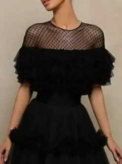 Evening Dress Princess Silhouette Jewel Neck Tulle Floor-Length Tiered Formal Party Dresses