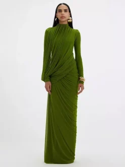Evening Dress Sheath Designed Neckline Floor-Length Pleated Social Party Dresses