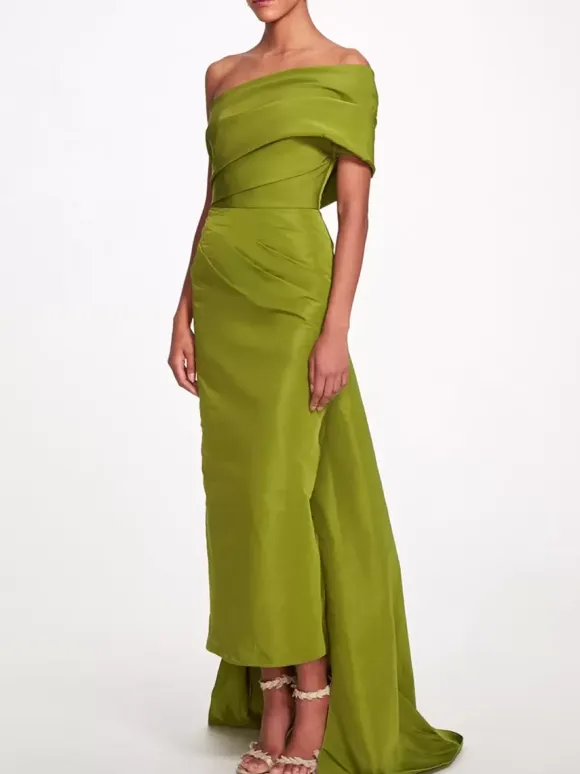 Evening Dress Sheath One-Shoulder Taffeta Ankle-Length Pleated Social Party Dresses