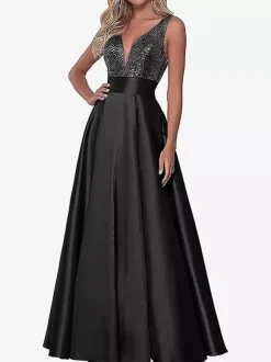 Evening Dress V-Neck Floor-Length Social Pageant Dresses