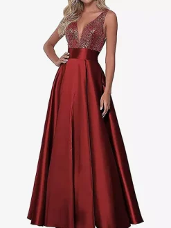 Evening Dress V-Neck Floor-Length Social Pageant Dresses