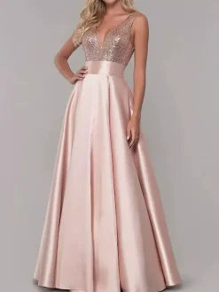 Evening Dress V-Neck Floor-Length Social Pageant Dresses