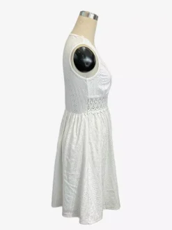 Eyelet Lace Mini Dress for Women - White Boho V Neck Sleeveless Fit and Flare A-Line Sundress - Summer Beach Vacation 2026