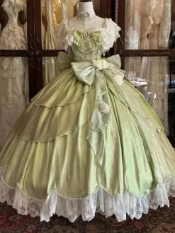 Fairy Lolita Dresses Blue Bows Flowers Ruffles Long Lace Lolita Dresses