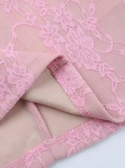 Fairycore Lace Bodycon Mini Dress For Women - Pink Bell Sleeve Slim Fit - Spring Romantic Date Night 2026
