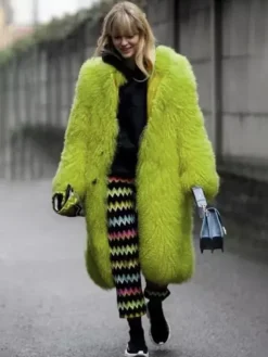 Faux Fur Coat With Notched Lapel Solid Color Eco-friendly Winter Long Jacket For Women 2026
