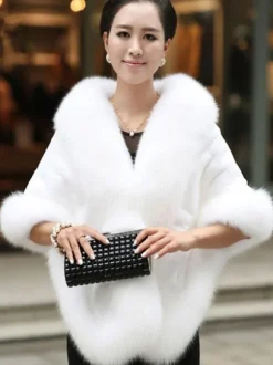 Faux Fur Wrap Shawl White Poncho Women's Winter Cape Coat