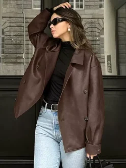 Faux Leather Relaxed Fit Retro Jacket For Women 2026