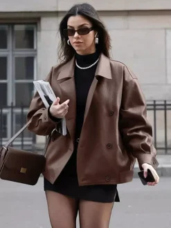 Faux Leather Relaxed Fit Retro Jacket For Women 2026